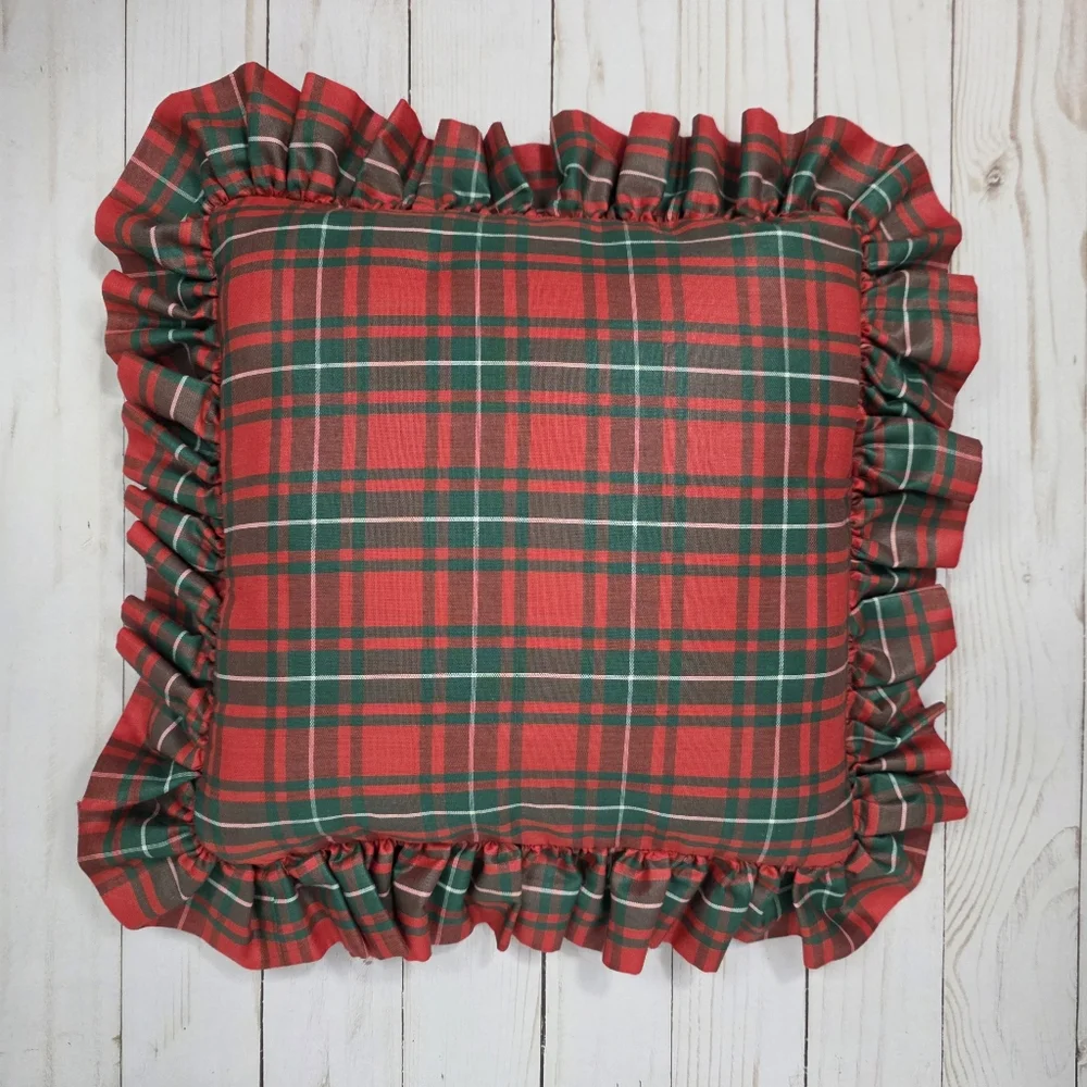 Vintage Christmas Pillow Ruffles Tree with Red Birds